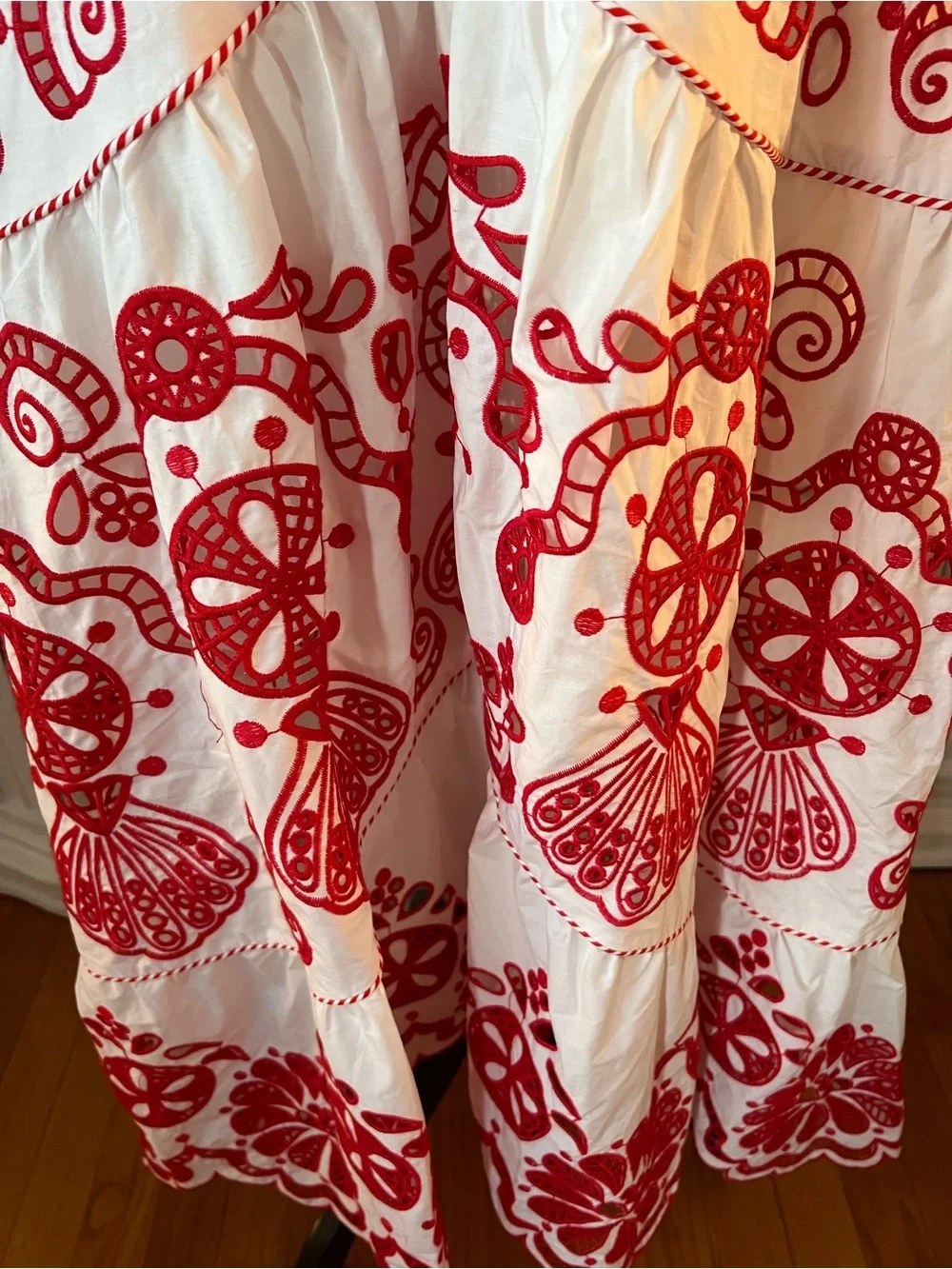 FARM Rio White Richelieu Red Embroidery Maxi Dress M - Picture 4 of 16